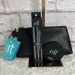 e.l.f. Length & Volume Mascara, Shimmer Highlighting Powder an the it smartpouch